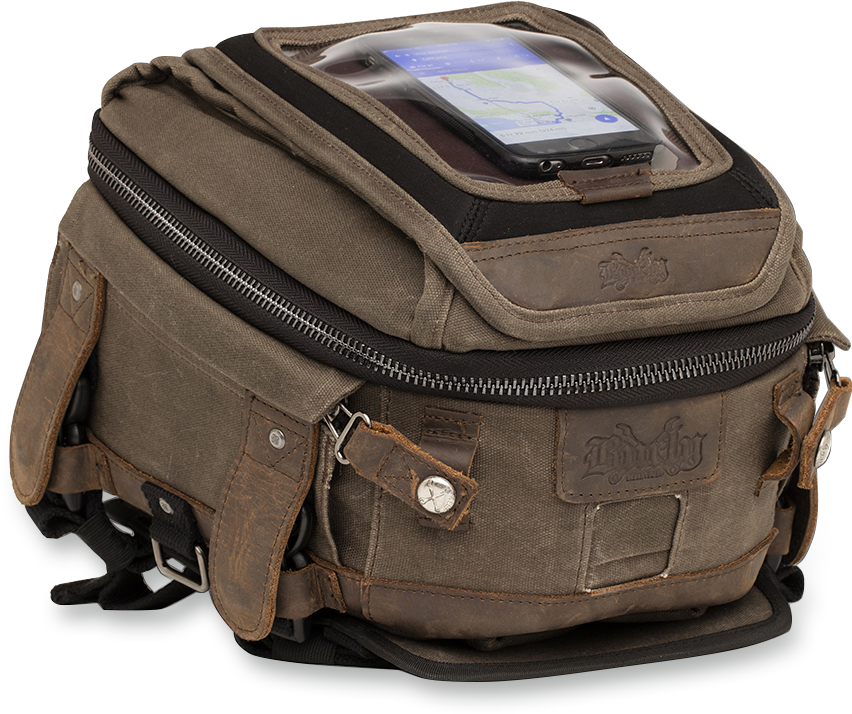 Burly Brand Tank Tail Bag - Dark Oak B15-1010D with Magnetic Mounting and Accessory Features