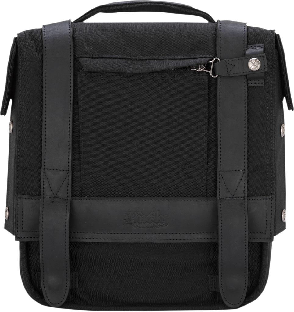 Burly Brand B15-1000B Detachable Saddlebag in Black with Leather Paneling and Quick-Release System