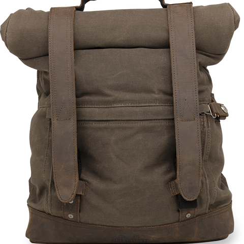 Burly Brand B15-1020D Dark Oak Roll Top Backpack – Durable Leather Paneling & Ample Storage