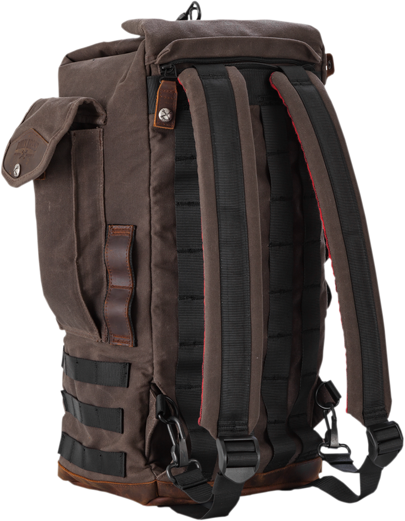 BURLY BRAND Sissy Bar Backpack Dark Oak B15-1013D with Leather Paneling and Secure Features