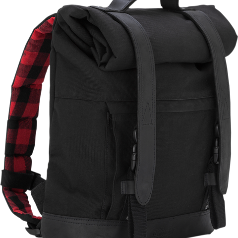 Burly Brand B15-1020B Roll Top Backpack in Black – Durable Leather and Flannel Straps with Laptop Compartment