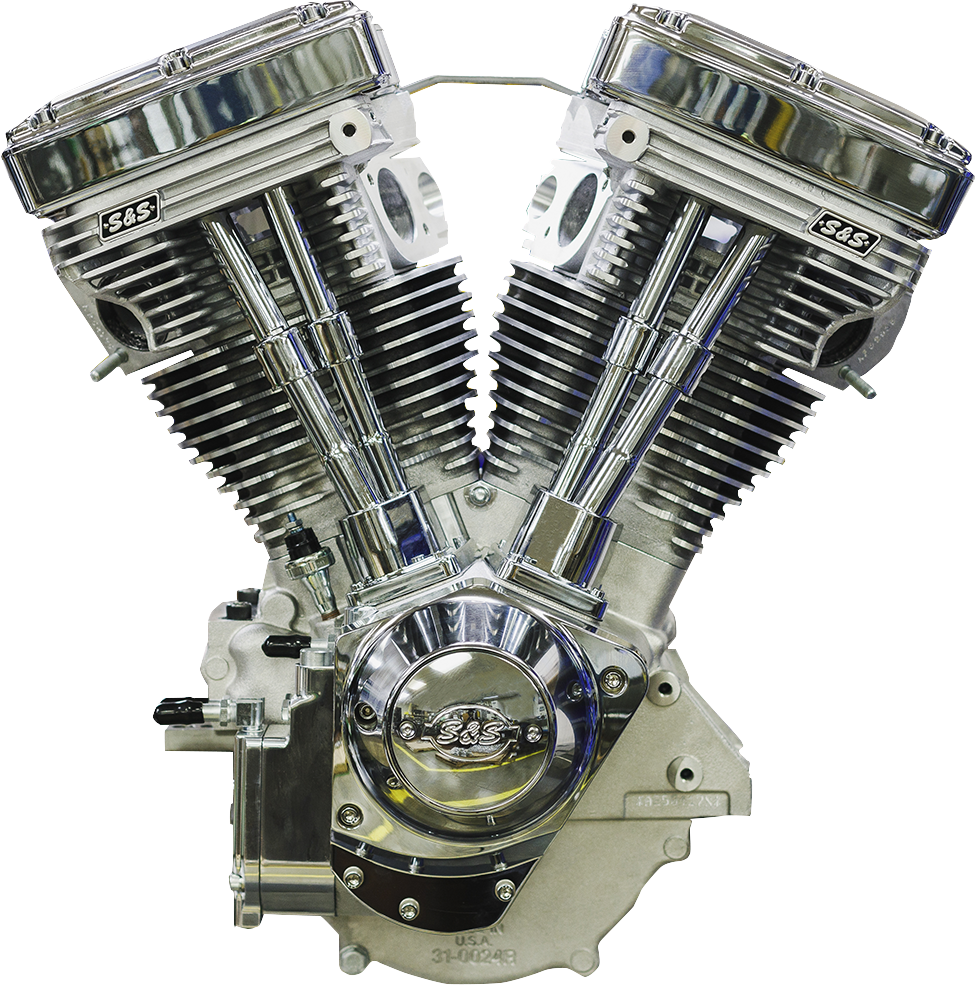 S&S Cycle V124 Long Block Engine 310-1160 for Big Twin Alternator-Style Primary, Chrome/Natural