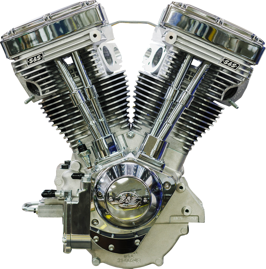 S&S Cycle V124 Long Block Engine 310-1160 for Big Twin Alternator-Style Primary, Chrome/Natural