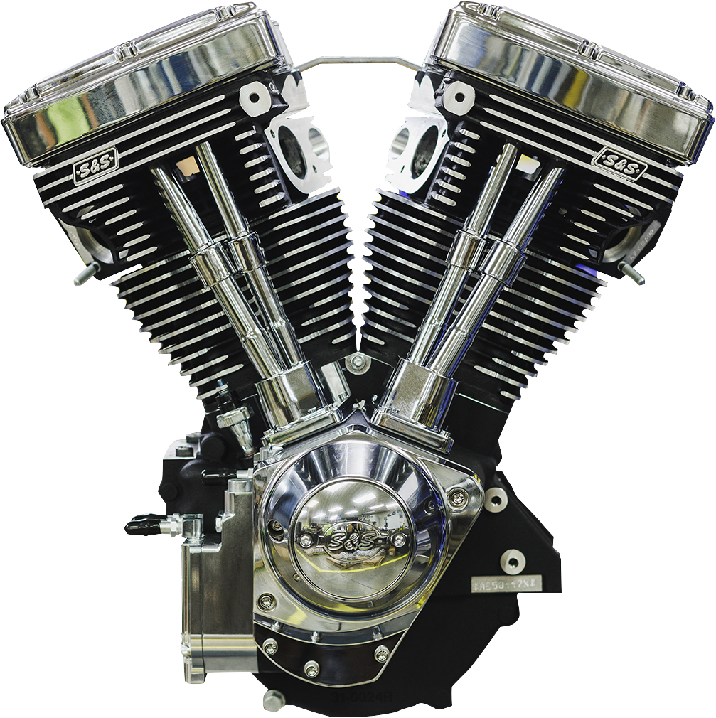 S&S Cycle V124 Long Block Engine, Chrome/Wrinkle Black, Big Twin Custom Chassis, Part 310-1159