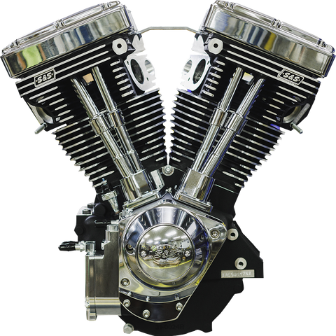 S&S Cycle V124 Long Block Engine, Chrome/Wrinkle Black, Big Twin Custom Chassis, Part 310-1159