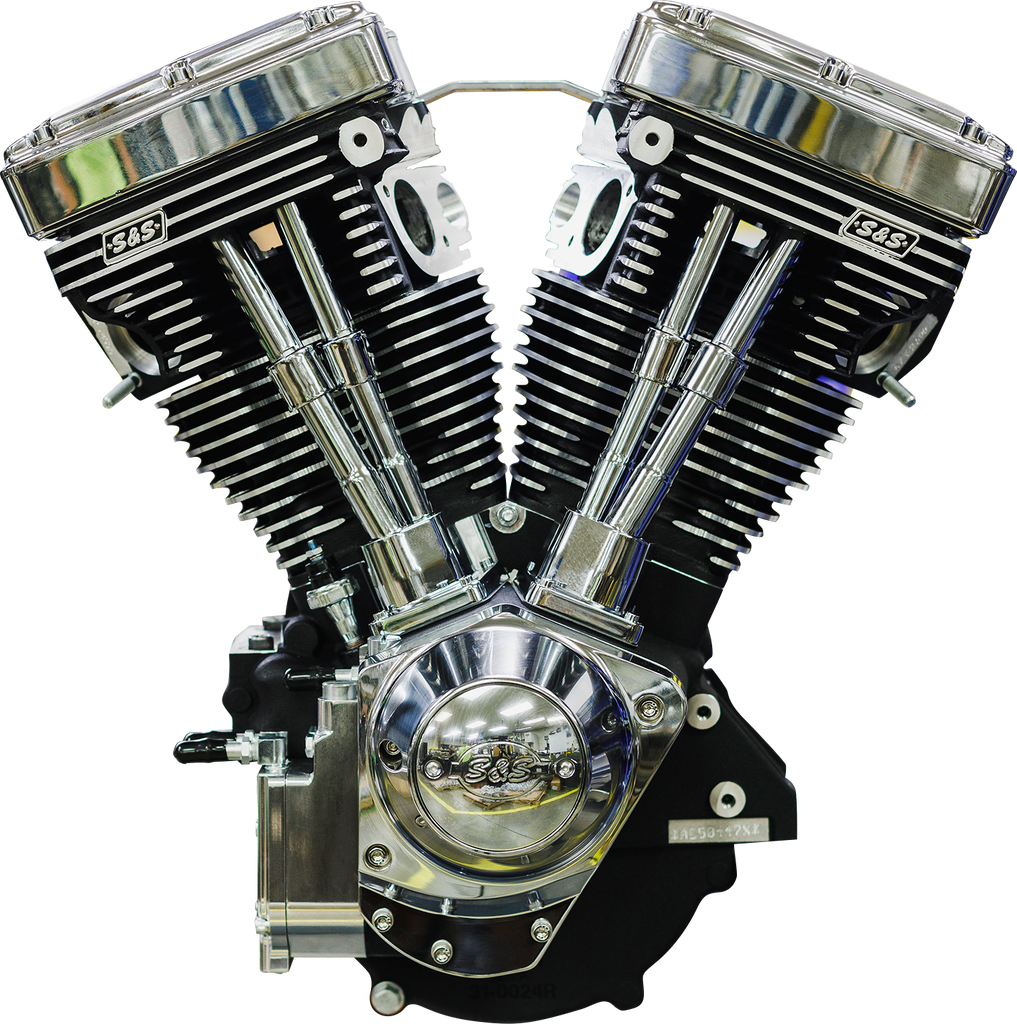 S&S Cycle V124 Long Block Engine, Chrome/Wrinkle Black, Big Twin Custom Chassis, Part 310-1159
