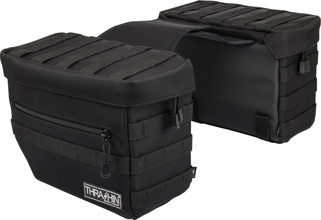 THRASHIN SUPPLY CO. Essential Saddlebags Black TSB-0006 with 10 Liter Capacity and MOLLE Attachments