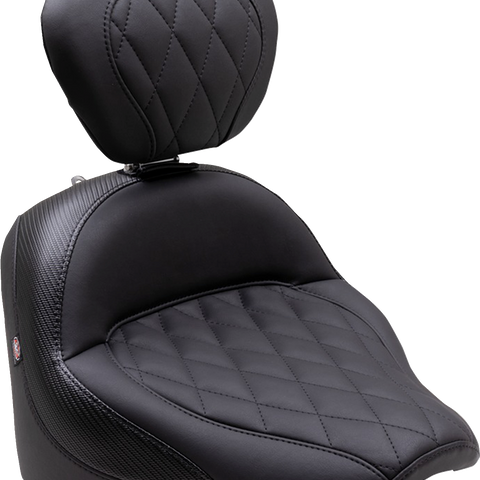 MUSTANG Solo Touring Seat - w/ Driver Backrest - Black - Diamond Stitch - Chief '22-'23 89740 - Team Dream Rides