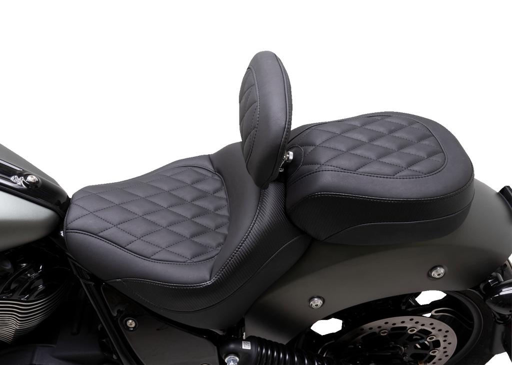 MUSTANG Solo Touring Seat - w/ Driver Backrest - Black - Diamond Stitch - Chief '22-'23 89740 - Team Dream Rides