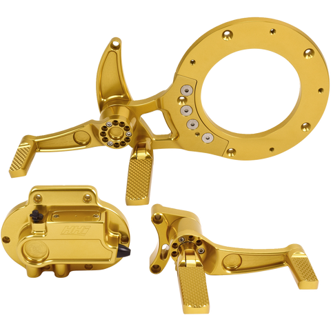 HAWG HALTERS Mid Control Conversion Kit - Gold - Knurled Pegs - FLH/FLT MCK-FH21GS-FK - Team Dream Rides