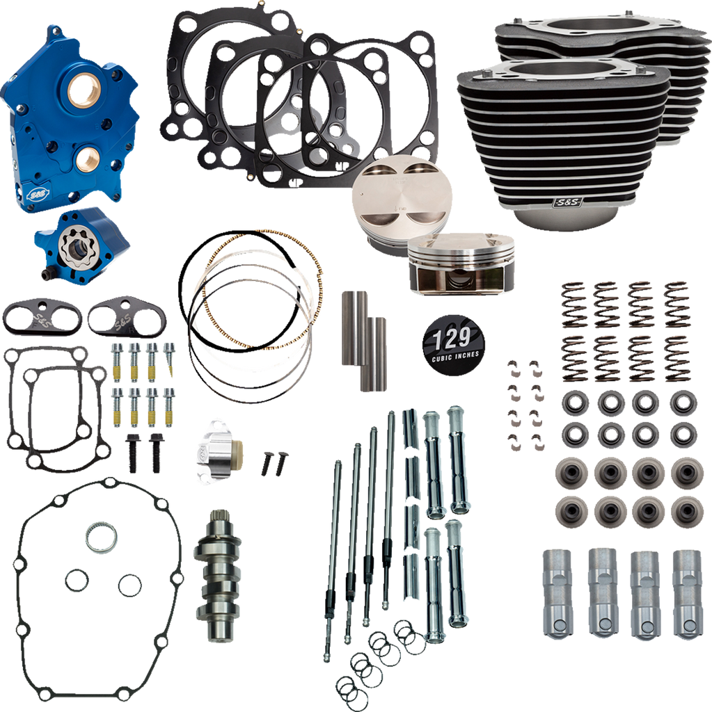 S&S CYCLE 129" Power Package Engine Performance Kit for M8 - Chain Drive Oil Cooled with Highlighted Fins (Part No. 310-1223)
