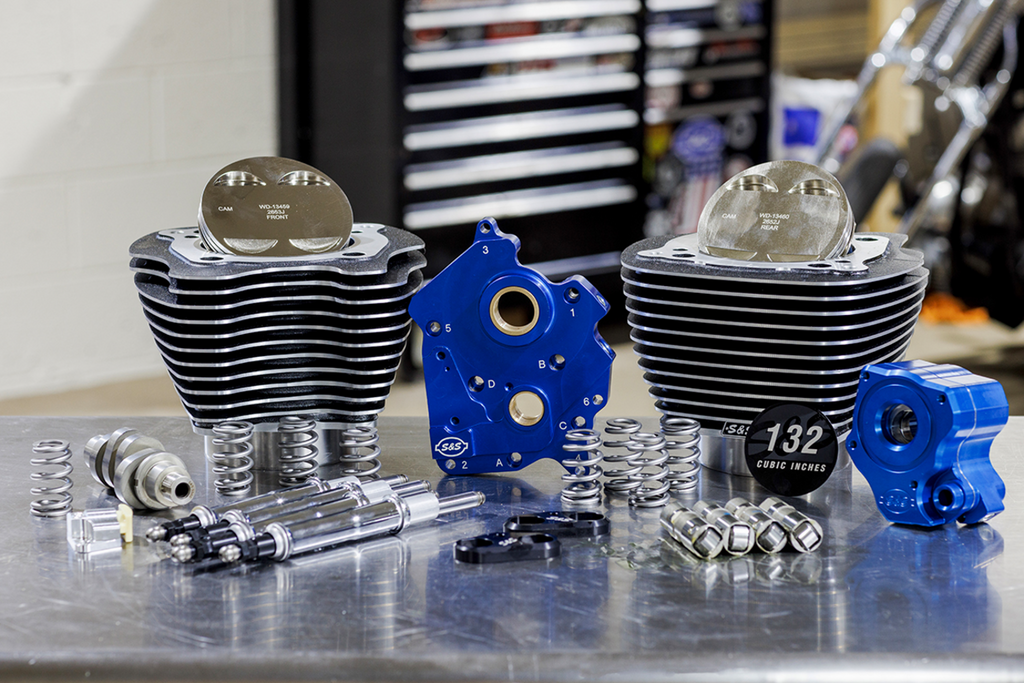 S&S Cycle 132" Power Package Engine Performance Kit for M8 Engines - Chain Drive, Oil Cooled, Highlighted Fins (Part #310-1237)