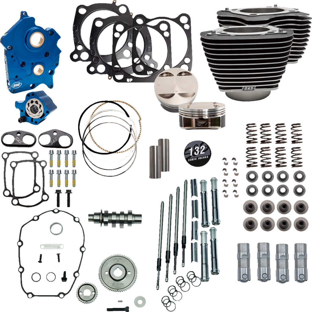 S&S CYCLE 132" Power Package Engine Performance Kit for M8 - Gear Drive, Water Cooled, Highlighted Fins (Part #310-1230)
