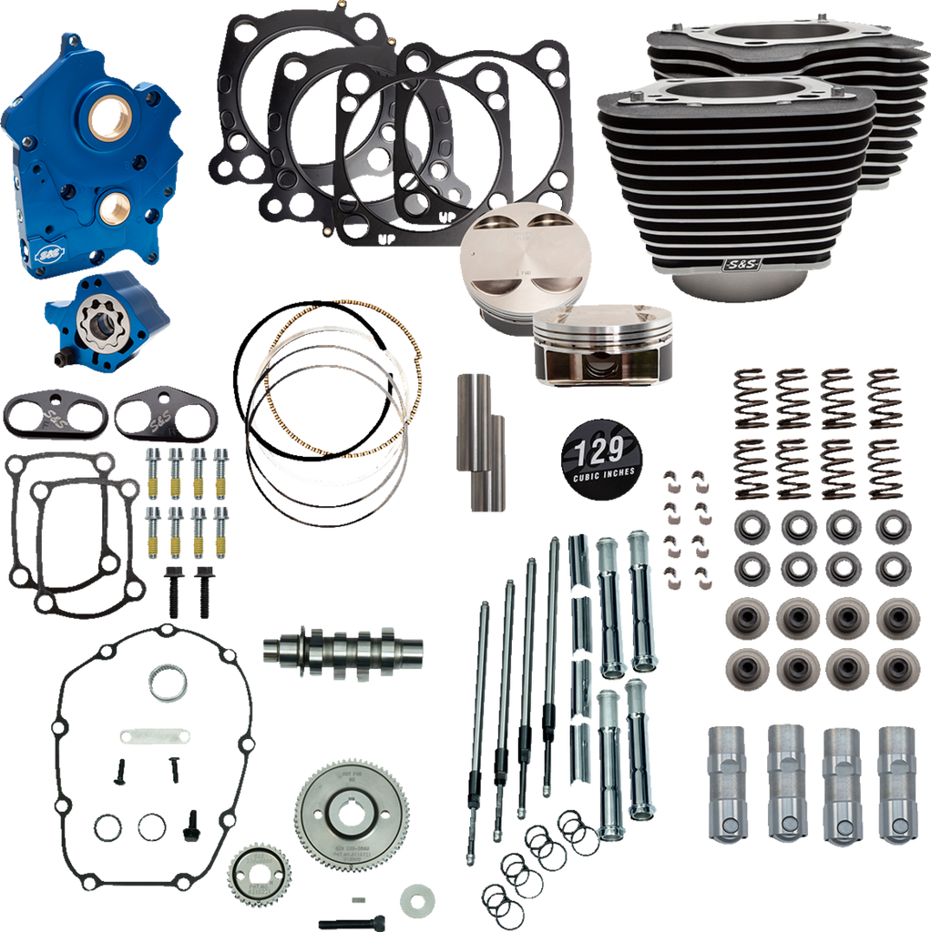 S&S CYCLE 129" Power Package Engine Performance Kit for M8 - Gear Drive, Oil Cooled, Highlighted Fins (Part #310-1224)