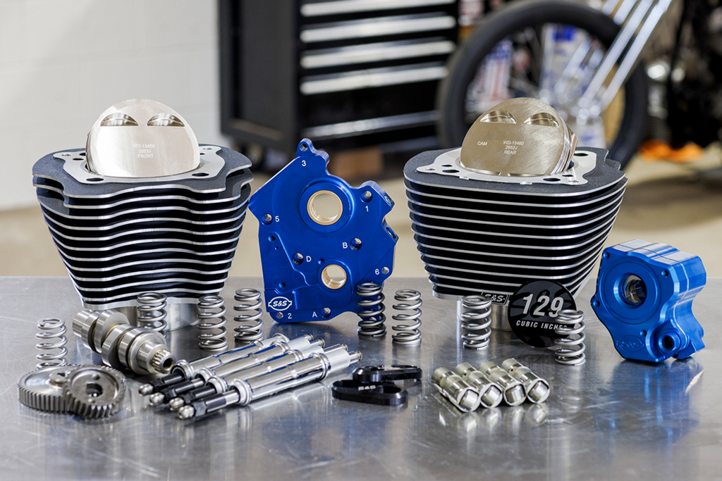 S&S CYCLE 129" Power Package Engine Performance Kit for M8 - Gear Drive, Oil Cooled, Highlighted Fins (Part #310-1224)
