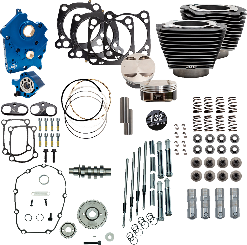 S&S Cycle 132" Power Package Engine Performance Kit for M8 with Gear Drive and Water Cooling - Part 310-1236