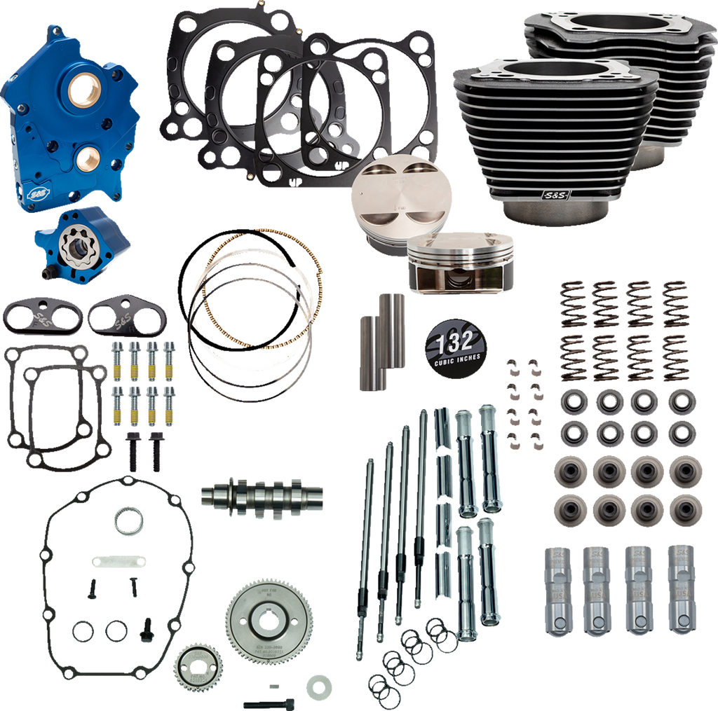 S&S Cycle 132" Power Package Engine Performance Kit for M8 Engines – Gear Drive, Oil Cooled, Highlighted Fins, Part Number 310-1238