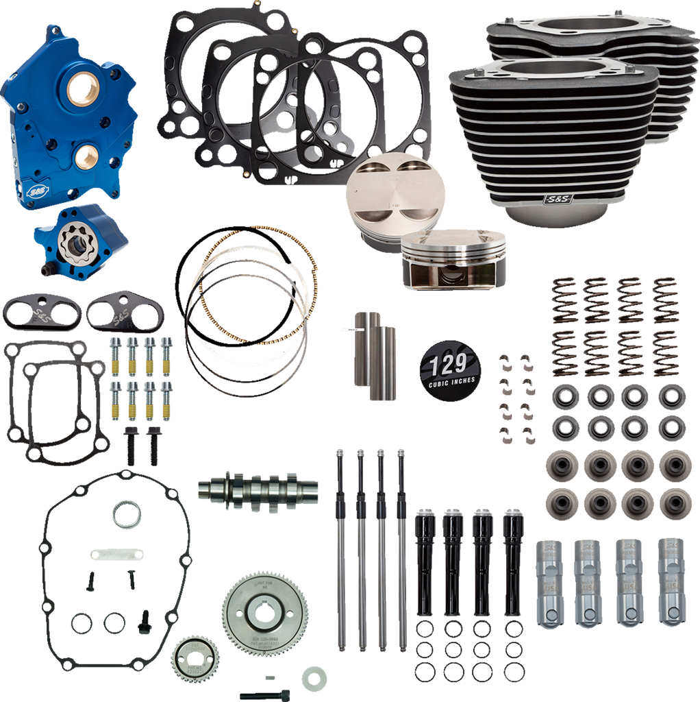 S&S Cycle 129" Power Package Engine Performance Kit for M8 - Gear Drive, Oil Cooled with Highlighted Fins (Part No. 310-1227)