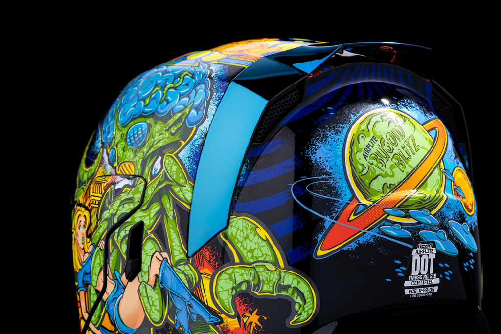 ICON Airflite™ Helmet Bugoid Blitz Blue XS - Lightweight Motorcycle Helmet with Fog-Free Shield and Advanced Ventilation