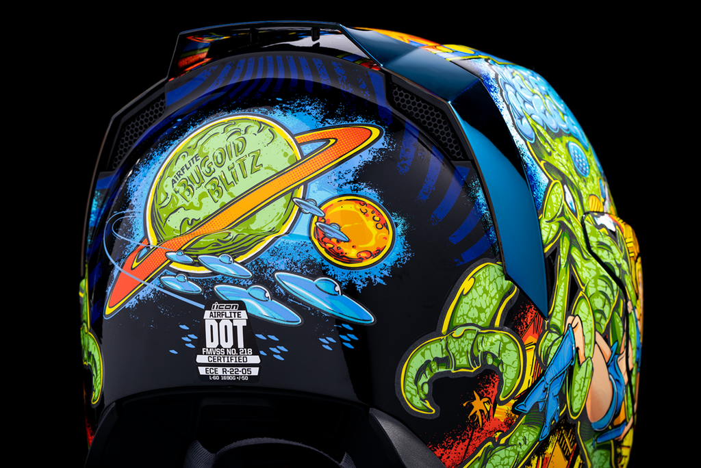 ICON Airflite™ Helmet Bugoid Blitz Blue XS - Lightweight Motorcycle Helmet with Fog-Free Shield and Advanced Ventilation