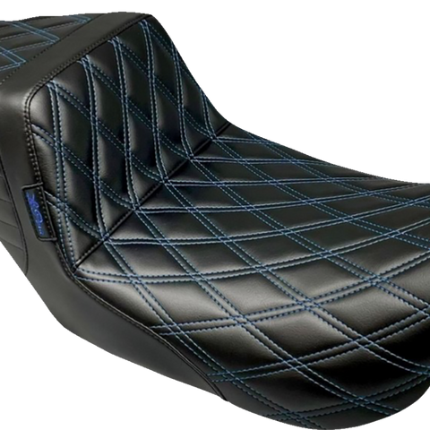 LE PERA Tailwhip Seat - Double Diamond with Blue Thread - Black for FLH/FLT '08-'24 LK-587DD-BLUE - Team Dream Rides