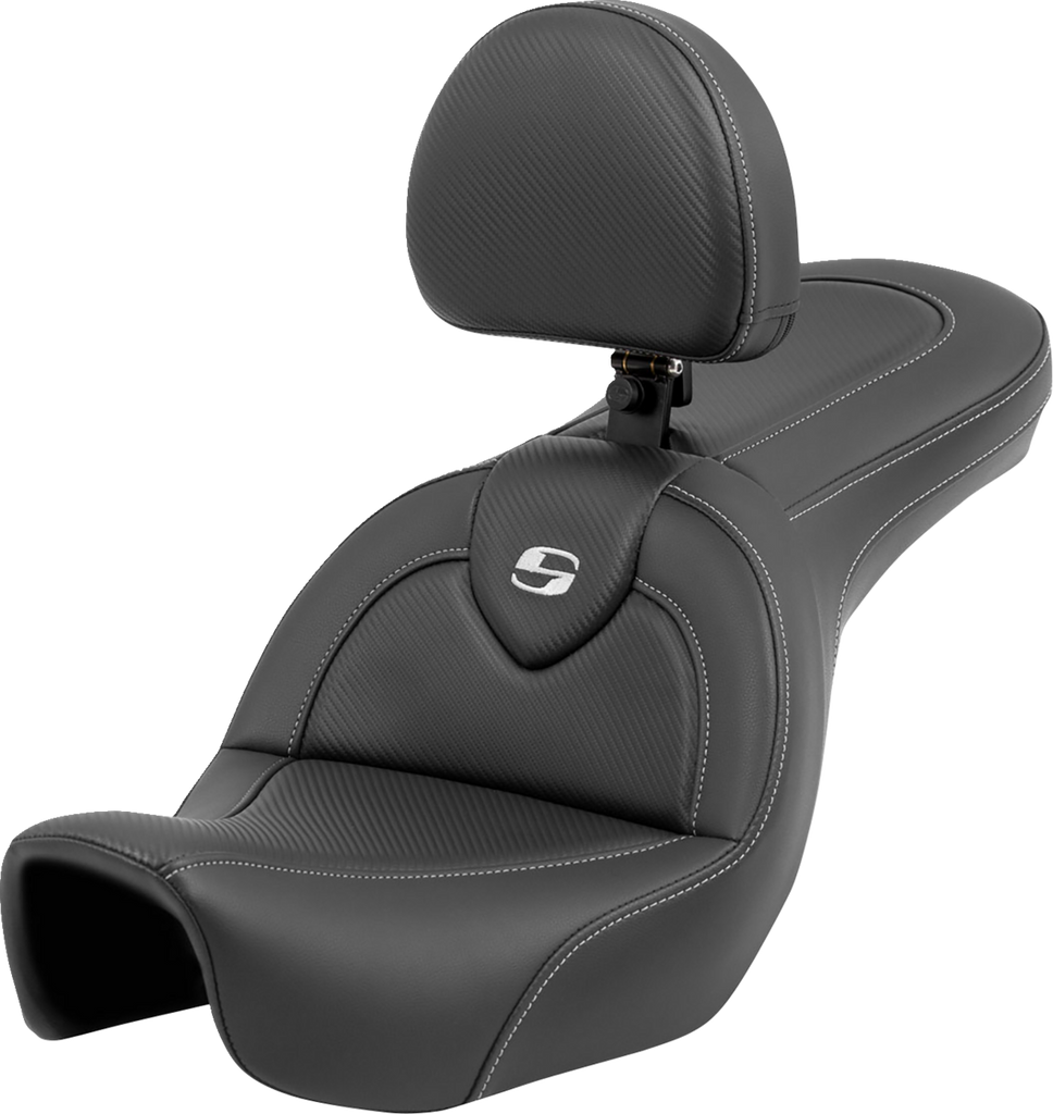SADDLEMEN Roadsofa* Carbon Fiber Seat - Carbon Fiber - with Backrest - FXD '06-'17 806-04-185BR - Team Dream Rides