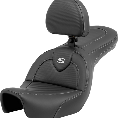 SADDLEMEN Roadsofa* Carbon Fiber Seat - Carbon Fiber - with Backrest - FXD '06-'17 806-04-185BR - Team Dream Rides