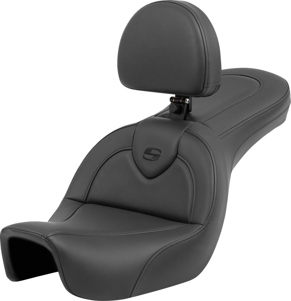SADDLEMEN Roadsofa* Seat - with Backrest - Black/Black Stitching - FXD '06-'17 806-04-187BR - Team Dream Rides