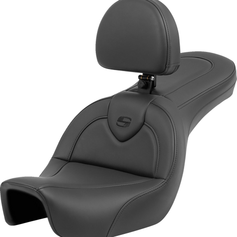SADDLEMEN Roadsofa* Seat - with Backrest - Black/Black Stitching - FXD '06-'17 806-04-187BR - Team Dream Rides