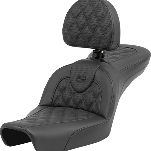 SADDLEMEN Roadsofa* Seat - Lattice Stitch - with Backrest - FXD '96-'03 896-04-182BR - Team Dream Rides