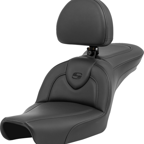 SADDLEMEN Roadsofa* Seat - with Backrest - Black/Black Stitching - FXD '96-'03 896-04-187BR - Team Dream Rides