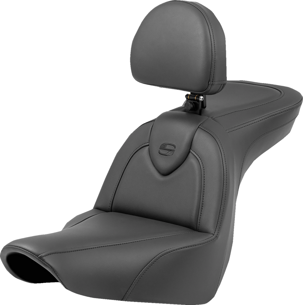 SADDLEMEN Roadsofa* Seat - with Backrest - Black/Black Stitching - FXLR/FLSB '18-'23 818-29-187BR - Team Dream Rides