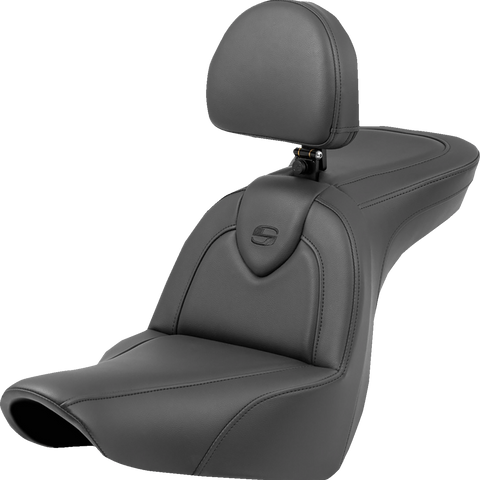 SADDLEMEN Roadsofa* Seat - with Backrest - Black/Black Stitching - FXLR/FLSB '18-'23 818-29-187BR - Team Dream Rides