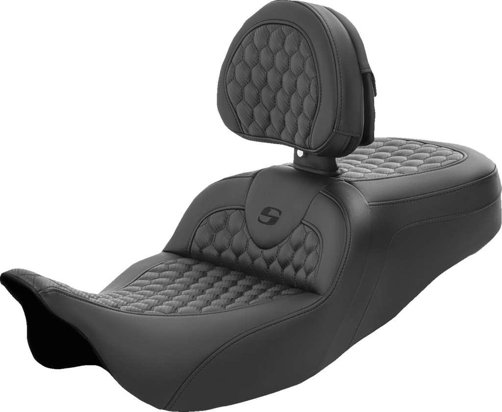 SADDLEMEN RoadSofa* Seat - Honeycomb - with Backrest - FL '08-'23 808-07B-189BR - Team Dream Rides