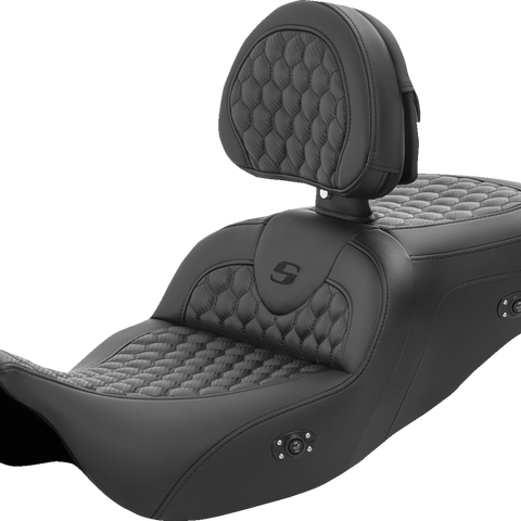SADDLEMEN RoadSofa* Seat - Honeycomb - with Backrest - Heated - FL '08-'23 808-07B-189BRHC - Team Dream Rides