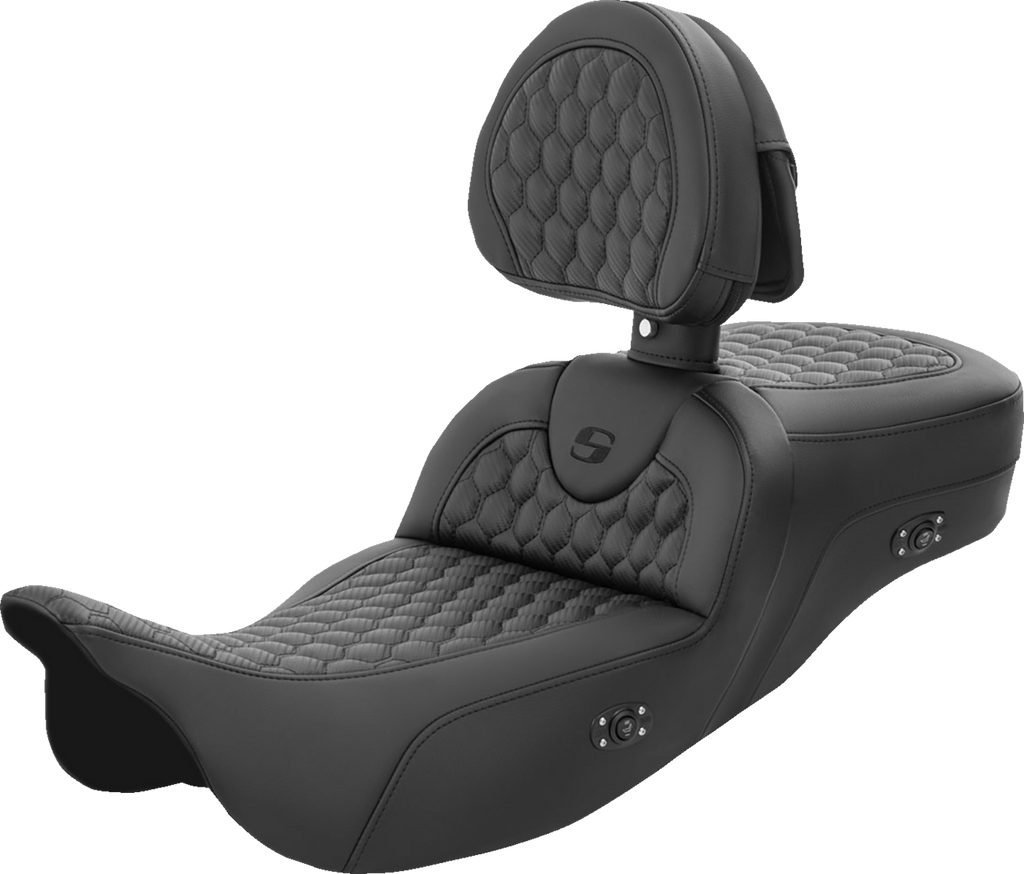 SADDLEMEN RoadSofa* Seat - Honeycomb - with Backrest - Extended Reach - Heated - FL '08-'23 808-07B-190BRHC