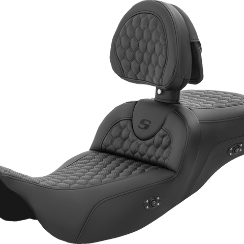 SADDLEMEN RoadSofa* Seat - Honeycomb - with Backrest - Extended Reach - Heated - FL '08-'23 808-07B-190BRHC - Team Dream Rides