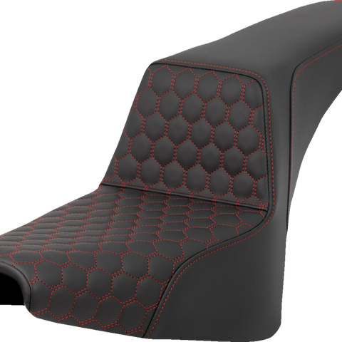 SADDLEMEN Step-Up Seat - Honeycomb - Red Stitching - FXBB/FXST '18-'23 A818-30-177RED - Team Dream Rides