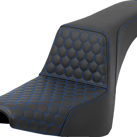 SADDLEMEN Step-Up Seat - Honeycomb - Blue Stitching - FXBB/FXST '18-'23 A818-30-177BLU - Team Dream Rides