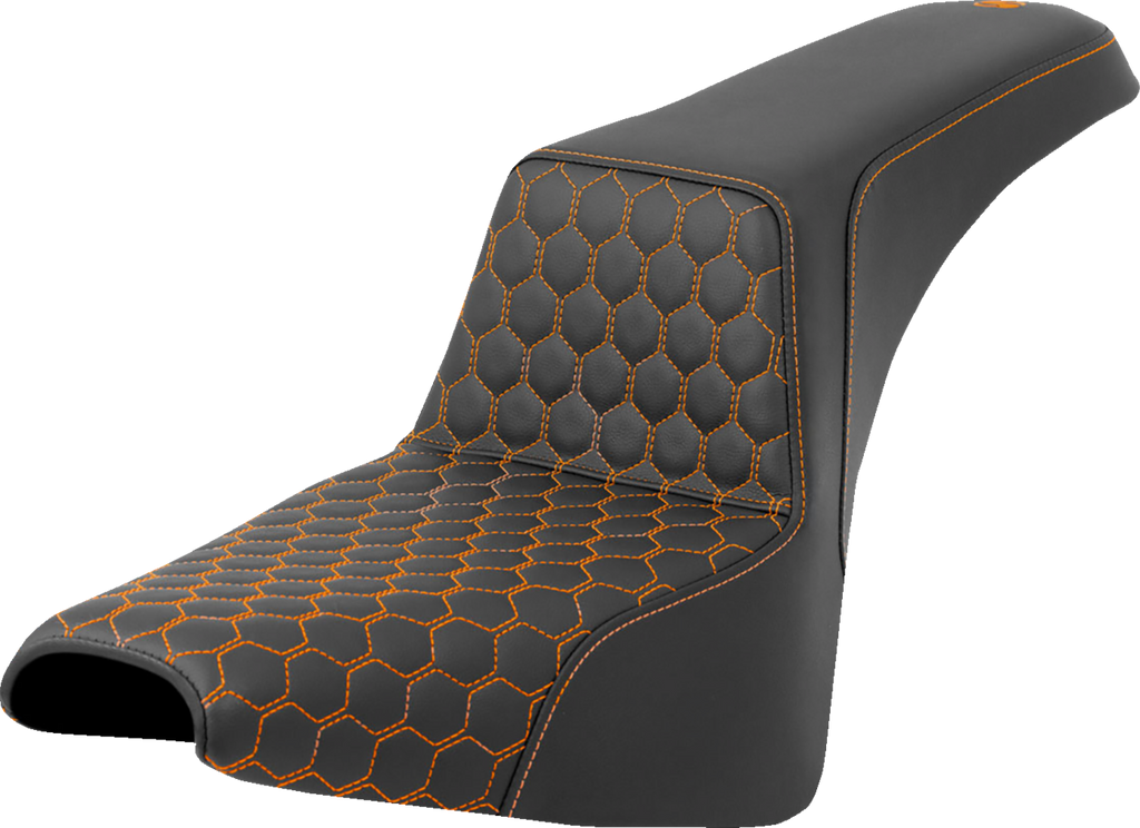 SADDLEMEN Step-Up Seat - Honeycomb - Orange Stitching - FXBB/FXST '18-'23 A818-30-177ORA - Team Dream Rides