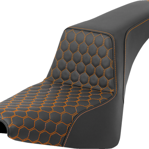 SADDLEMEN Step-Up Seat - Honeycomb - Orange Stitching - FXBB/FXST '18-'23 A818-30-177ORA - Team Dream Rides