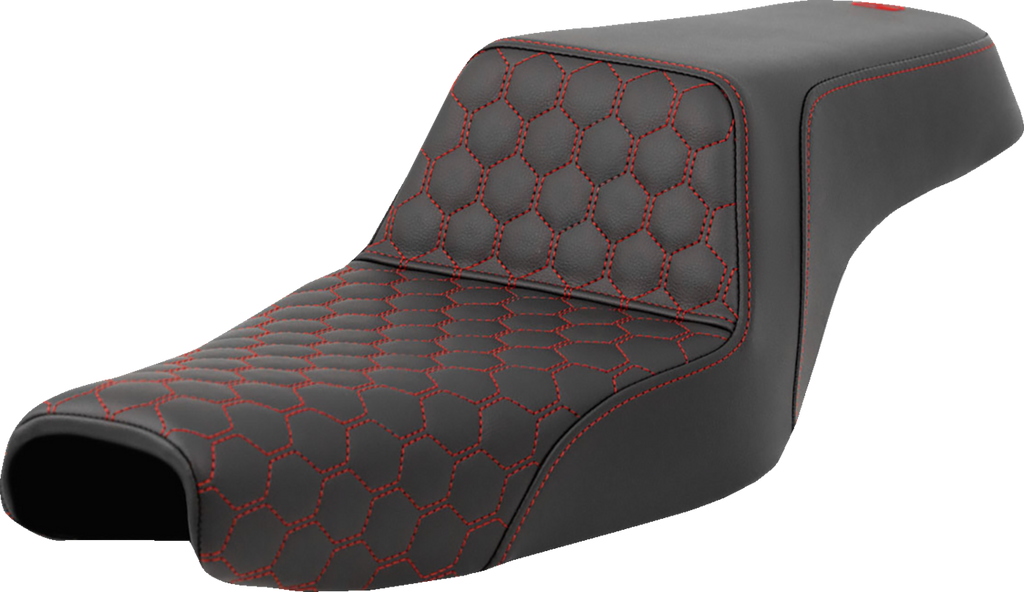 SADDLEMEN Step-Up Seat - Honeycomb - Red Stitching - Sportster '04-'21 A807-11-177RED - Team Dream Rides