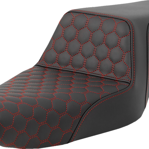 SADDLEMEN Step-Up Seat - Honeycomb - Red Stitching - Sportster '04-'21 A807-11-177RED - Team Dream Rides