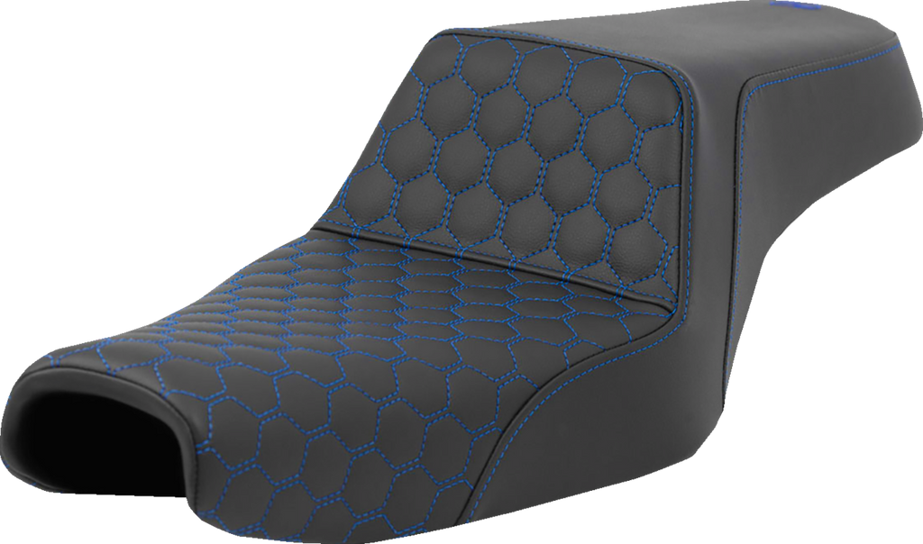 SADDLEMEN Step-Up Seat - Honeycomb - Blue Stitching - Sportster '04-'21 A807-11-177BLU - Team Dream Rides