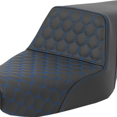 SADDLEMEN Step-Up Seat - Honeycomb - Blue Stitching - Sportster '04-'21 A807-11-177BLU - Team Dream Rides