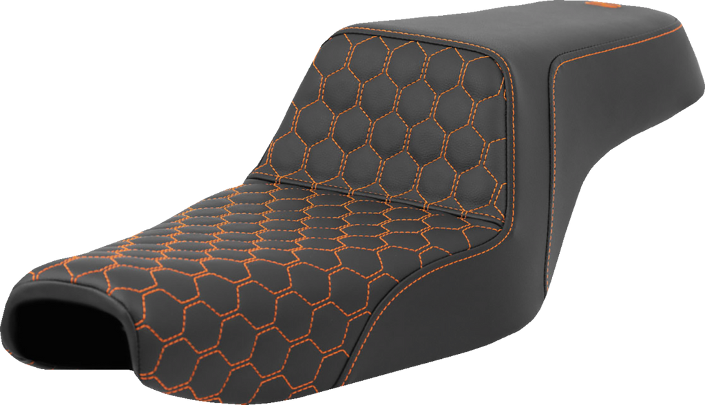 SADDLEMEN Step-Up Seat - Honeycomb - Orange Stitching - Sportster '04-'21 A807-11-177ORA - Team Dream Rides