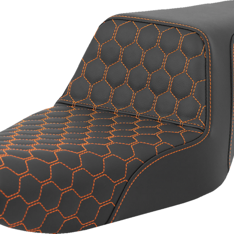 SADDLEMEN Step-Up Seat - Honeycomb - Orange Stitching - Sportster '04-'21 A807-11-177ORA - Team Dream Rides