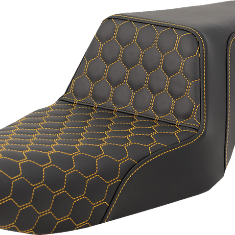 SADDLEMEN Step-Up Seat - Honeycomb - Gold Stitching - Sportster '04-'21 A807-11-177GOL - Team Dream Rides