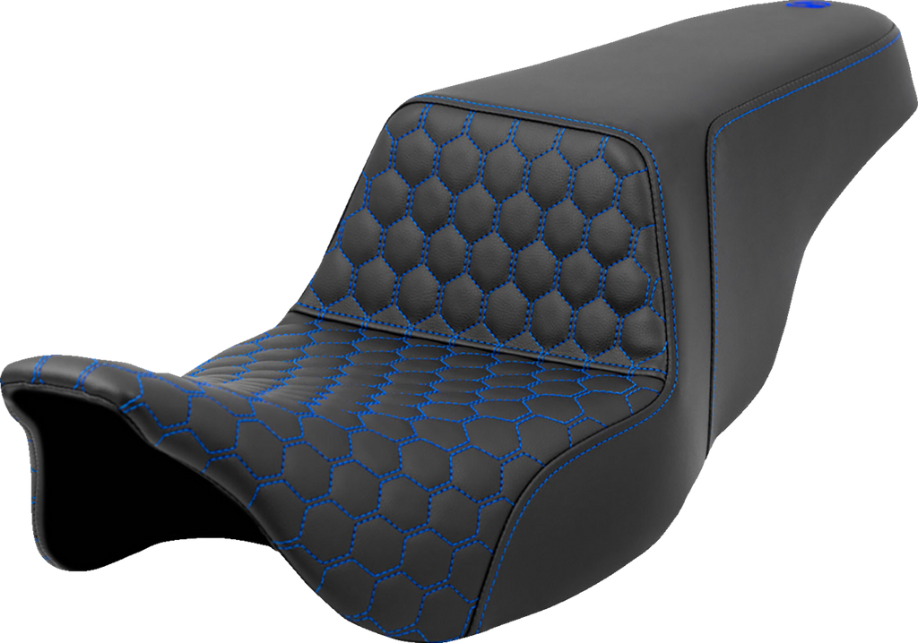 SADDLEMEN Step-Up Seat - Honeycomb - Blue Stitching - FL '08-'23 A808-07B-177BLU - Team Dream Rides