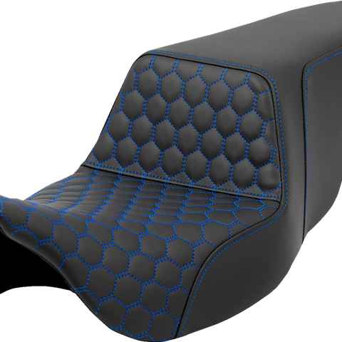 SADDLEMEN Step-Up Seat - Honeycomb - Blue Stitching - FL '08-'23 A808-07B-177BLU - Team Dream Rides